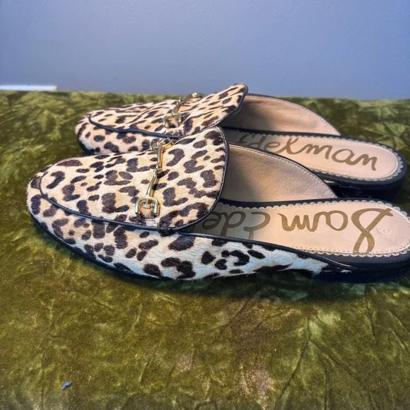 Sam Edelman Linnie Leopard Calf Hair Mule Loafers Tan Brown US 7M EUR 37 - Picture 6 of 11
